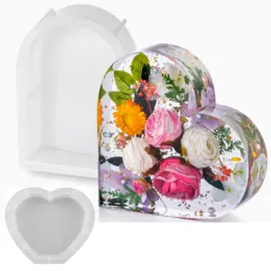 Set of 2pcs Heart-Shaped Resin Mold - 9.7" & 6.4", Perfect for DIY Crafts and Home Decor, Crafts Supplies | Elegant Decor Piece | Durable Silicone Mold, Flower Decor
