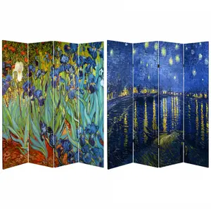 6 ft. Tall Double Sided Works of Van Gogh Canvas Room Divider - Irises/Starry Night Over Rhone