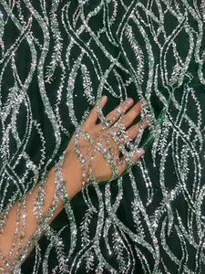 Emerald Green/Silver Wave Glitter Lace Mesh
