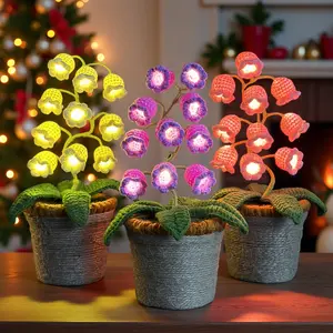 Handmade Crocheted  Lily of the Valley LED Lamp, Christmas Decoration, with Heartfelt Blessing Card,Heartfelt Valentine's Day Gift, Mother's Day Gift, Handmade Floral Lamp, Bedside Night Light, Warm-light home desk decor, Thanksgiving gift