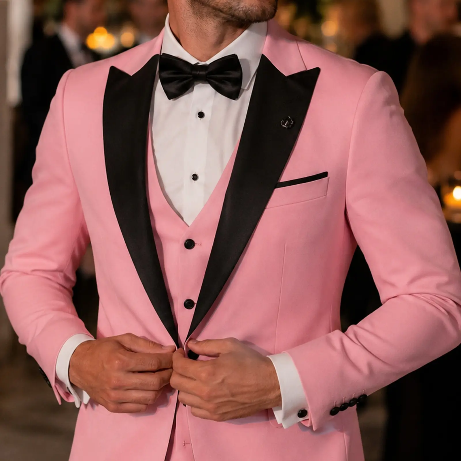 Men's Premium Classic Slim Fit 3-Piece Blazer, Tank and Pants, Solid Polyester with Pockets, Lapel, Non-Stretch Weave Fabric, Suitable for All Seasons, Casual Style, Suitable for Business and Wedding Parties - Pink suit jacket Long Beige
