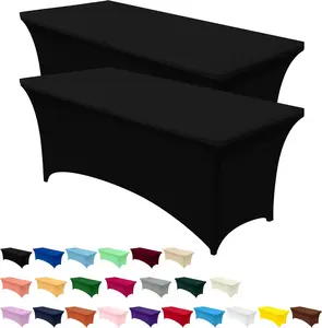 Tablecloth 2 Pack [6FT, Black] Tight, Fitted, Washable and Wrinkle Resistant Stretch Rectangular Patio Table Cover for Event, Wedding, Banquet & Parties [72Lx30Wx30H Inch]