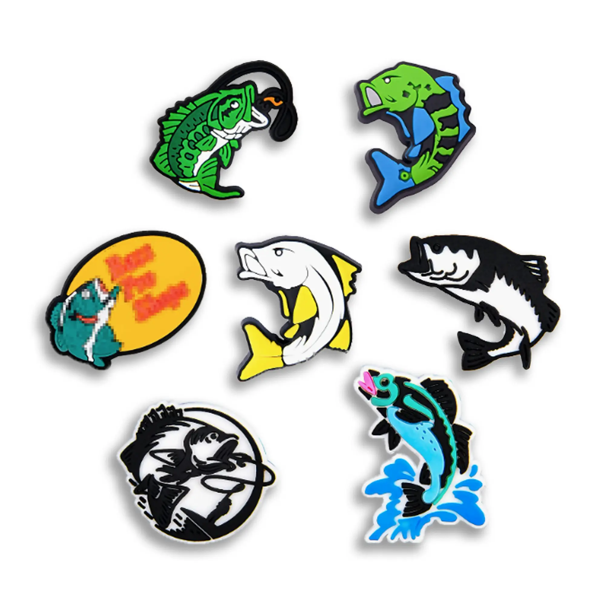 Fishing Shoe Charms 7PCS PVC Clog Pins Accessories Party Favors Birthday Gifts Holidays Decoration for Boys Women Girls