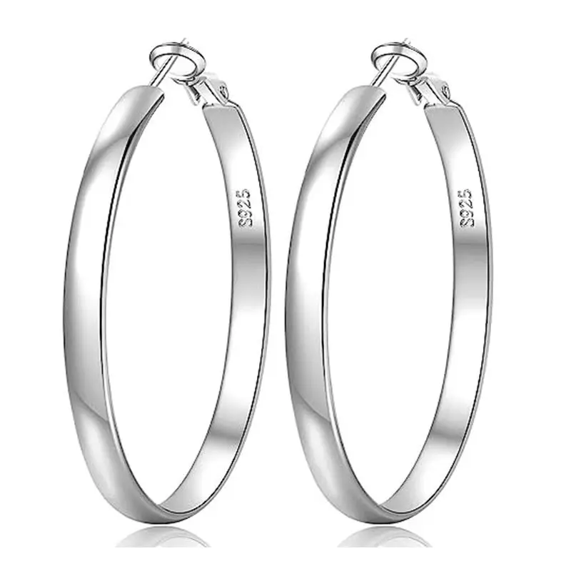 925 Silver Needle Earrings Personality Smooth Large Circle Hoop Earrings Women's Earrings Simple Fashion Jewelry Women's Gift wide hoop earring