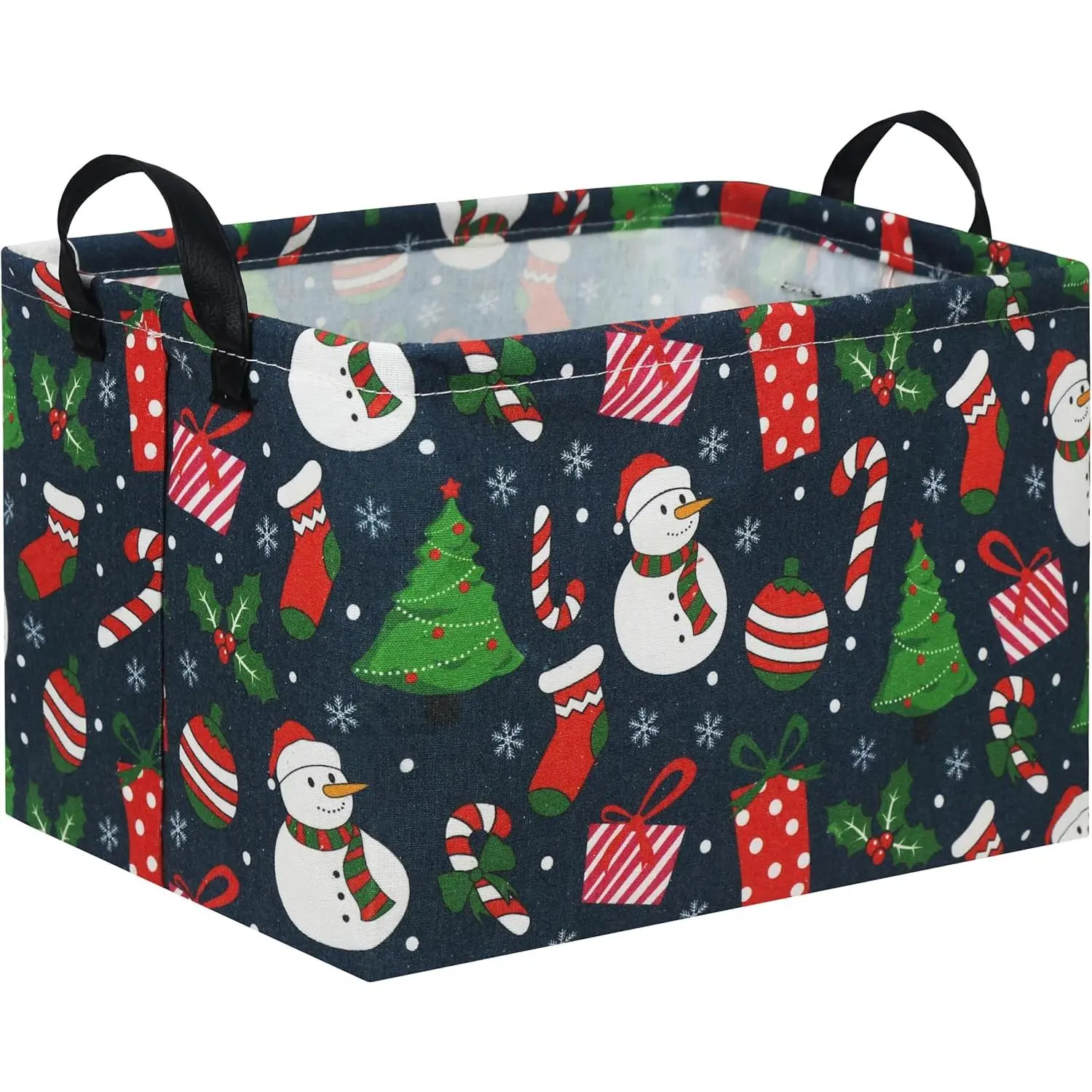 Rectangular Christmas Basket Tree Christmas Gift Baskets for Families Cute Baby Storage Bin Kids Storage Bin Toy Organizer Box Christmas Room Decor for Christmas Parties(Blue Christmas)