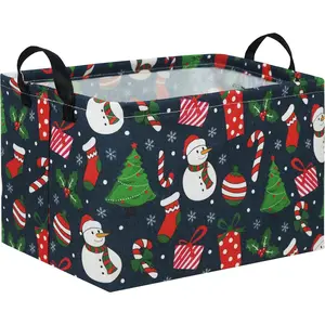 Rectangular Christmas Basket Tree Christmas Gift Baskets for Families Cute Baby Storage Bin Kids Storage Bin Toy Organizer Box Christmas Room Decor for Christmas Parties(Blue Christmas)