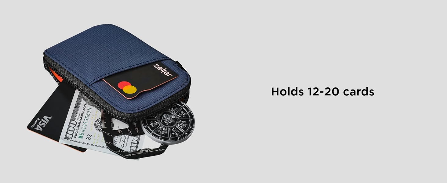 ALPAKA Zip Card Pouch - Card Wallet and Coin Pouch - Holds 12-20 Cards and Cash Holder with Blue Axoflux, RFID Blocking Weatherproof Material