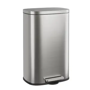 WLIVE 13 Gallon Stainless Steel Trash Can with Inner Bucket, Kitchen Garbage Can with Lid, 50L Soft Close Step Trash Can with Metal Foot for Home, Kitchen, Laundry Room, Office, Silver