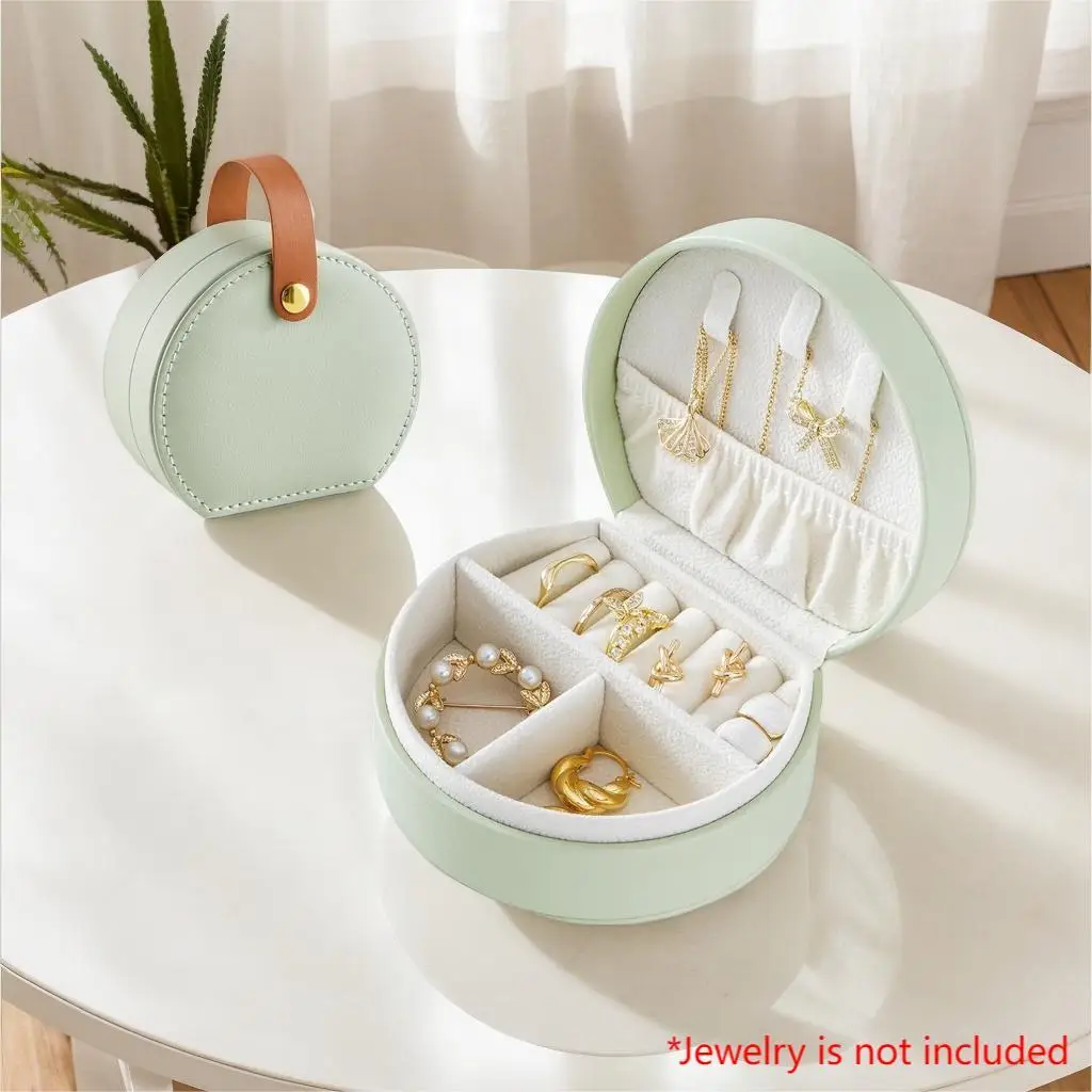 Round and Square Elegant Jewelry Storage Box, 1 Piece Multi-grid Jewelry Boxes with Handle, Travel Jewelry Case for Girls Women Earring Necklace Brace
