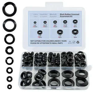 100 count Rubber Grommet Kit, 8 Sizes Hollow Firewall Hole Plug Assortment, Rubber Grommets for Wire, Wiring, Automotive, Cord Organization, 1/4", 5/16", 3/8", 7/16", 1/2", 5/8", 3/4'', 7/8", 1''