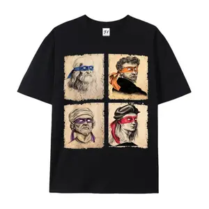 Funny Italian Artists Ninja Turtles Graphic Tee Men Oversized Humorous Art Renaissance Mashup T-Shirt Premium Cotton Streetwear Casual Short Sleeve Retro Crewneck Top