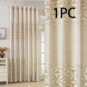 1pc Six-Petal Flower Embroidered Curtain, Geometric Pattern, Basic Light Blocking, Soft Lighting, Suitable for Living Room, Bedroom, Balcony