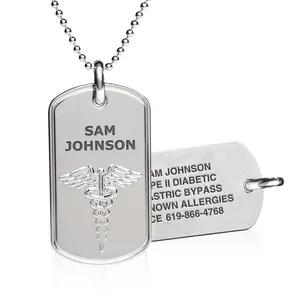 Custom Engraved Classic High Relief Medical ID Dog Tag Necklace