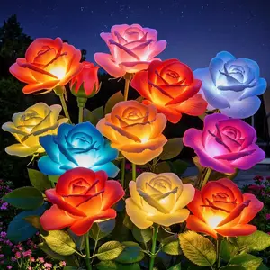 KOOPER Solar Lights Outdoor Garden Decor, 7 Color Changing Solar Flowers Outdoor Waterproof with 30 Bigger & Realistic Rose, Enlarged Size Panel for Patio Yard Garden Cemetery Decoration, Gifts
