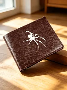 Men's PU Leather Wallet, Spider Shadow Print, Foldable Zipper Button, Large Capacity Multi-Function Card Holder, Perfect Gift