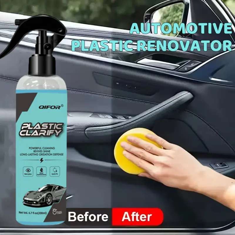 QIFOR Restaurador de Plástico para Coches – Renueva el plástico, vinilo y molduras de caucho descoloridos con pulido para un brillo intenso – Protege contra radiación UV y suciedad – Cuidado para detalles exteriores e interiores de color negro–6.7 fl. Oz.