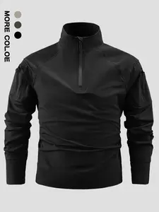 Men's Tactical Frog Suit Jacket, Outdoor Style Long Sleeve Pullover, Elastic Stand Collar Multi-Pocket, Casual Slim Fit Spring & Fall