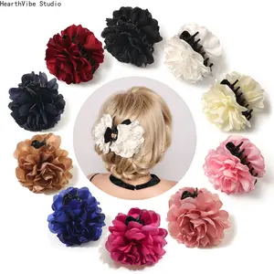 French-Style Satin Camellia Large Claw Clip — Sophisticated & Romantic Floral Hair Accessory; Simple Back-of-Head Ornament for Women