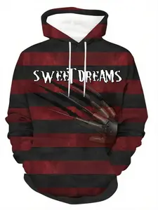 Men's Horror Movie Graphic Print Hoodie, Quick-Dry Polyester Fabric, Moisture-Wicking, Casual Fitted Design, Perfect for Streetwear & Golf