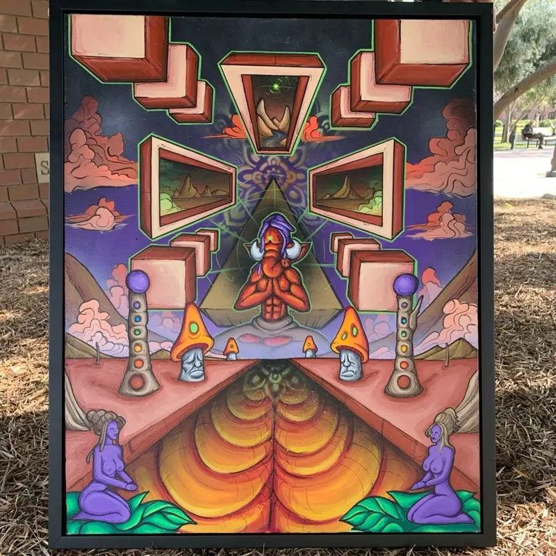 Cosmic Portal Visionary Art Painting - Unique Colorful Design with Figures and Abstract Elements