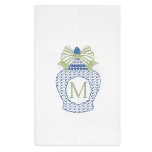 Embroidered Chinoiserie Ginger Jar Monogrammed Hand Towel