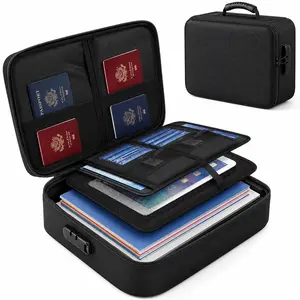 Fire-Resistant & Water-Resistant Document Bag with Lock, 3-Layer File Organizer Case, Portable Document Storage Box for Important Paperwork, Passports, Certificates, Cash, Home Office & Travel, 15 x 11.5 x 2 in