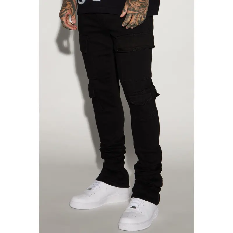 Convertible Stacked Skinny Flare Jeans - Black