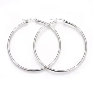 304 Stainless Steel Hoop Earrings Stainless Steel Color 45x43x2mm 1mm P172