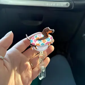 Dachshund Summer Badge Reel – Cute Dog with Pool Float ID Holder – Funny Vet Tech, Nurse, Teacher Gift, Pet Lover Office Accessory
