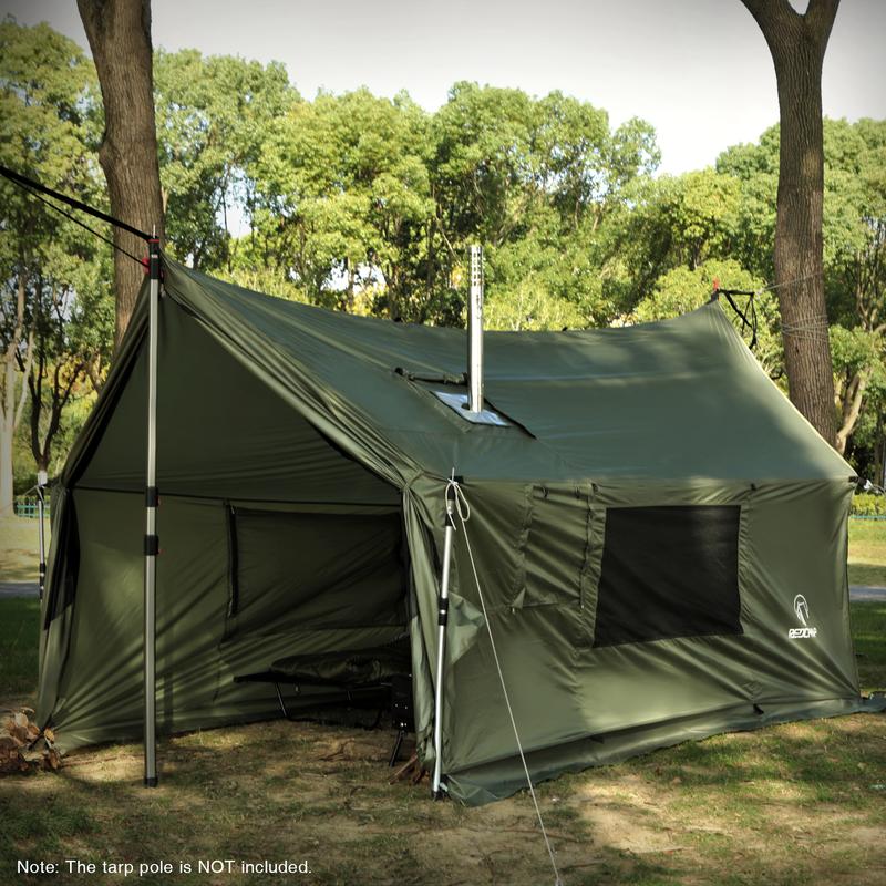 RedCAMP Large Hammock Hot Tent 11.8x6.6x6.2ft Waterproof Windproof 4 Season Family Camping Canopy Shelter 210T Polyester 3-Zipper Design