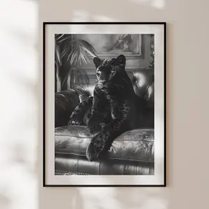 Unframed, Room Decor, Black Panther Poster, Black And White Panther Print, Panther Photography, Jungle Animal Wall Art, Glamorous Fashion Decor  – 5 Size, 8x12 to 27x40 inch