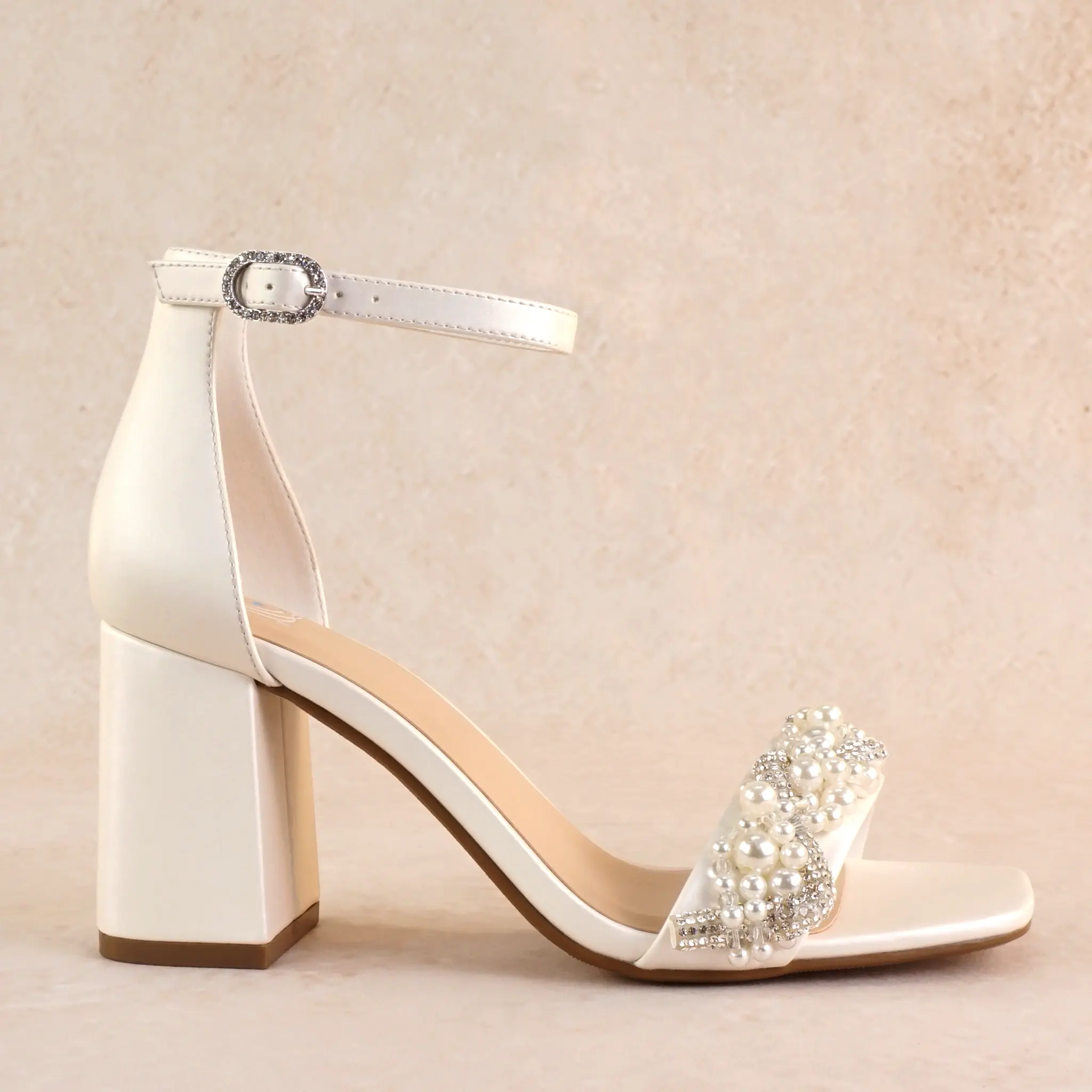 Cecilia Block Heels with Pearl and Rhinestone Twist