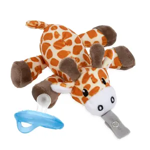 Baby Pacifier with Plush Giraffe Combination Set Comfortable Embrace Soft Silicone Nipple for Newborns 0-6 Months Safe Teether Soother with Stuffed Animal Toy for Breastfeeding Comfort
