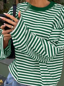 Women's Striped Colorblock Long Sleeve Knit Dress with Button Front, Casual Fashion for Women, Perfect for Daily Wear, Tops, Womenswear