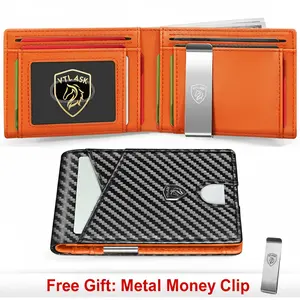 VTLASK Men’s Minimalist Slim RFID Blocking Wallet - Carbon Fiber Leather Bifold Card Holder with Quick Access Rfid Security Technology Microfiber Material   Perfect Gift for Men