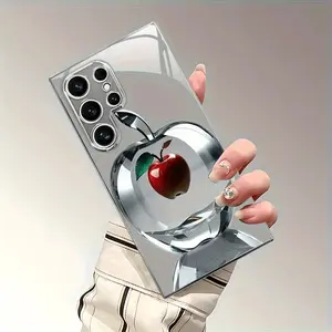 Crystal Apple Pattern Electroplated Silver Glass Phone Case for Samsung Galaxy S25/S25+/S25 Ultra/S24/S24+/S24 FE/S24 Ultra/S23/S23+/S23 Ultra/S22/S22+/S22 Ultra/S21/S21 FE/S21 Ultra/S20/S20 FE/S20+/S20 Ultra/A73/56/55/54/53/52/51/42/33/32/23/22/14/12