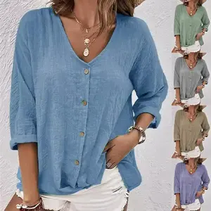 V-neck Pullover Short Sleeve Loose Women's Shirt Women's Top Womenswear Blouses Casual Basic Top Vneck