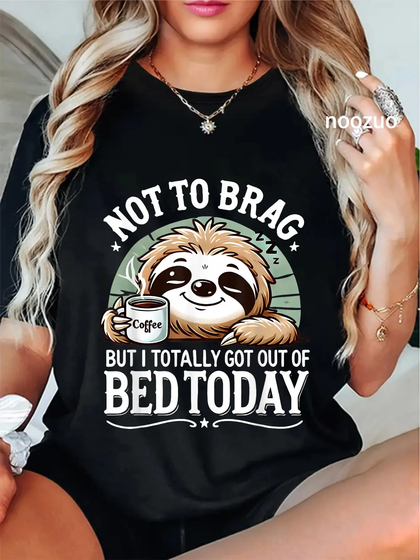 100% Cotton Unisex Cute Sloth Coffee Funny Quote Caffeine Lover Gift Women Men T-Shirt Casual Top
