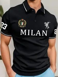 Men's Summer Business Casual Slim Fitted Polo Shirt, Polo Tees, Short Sleeve Collared Top for Office/date/weekend Parties, Classic Versatile Geometric Design