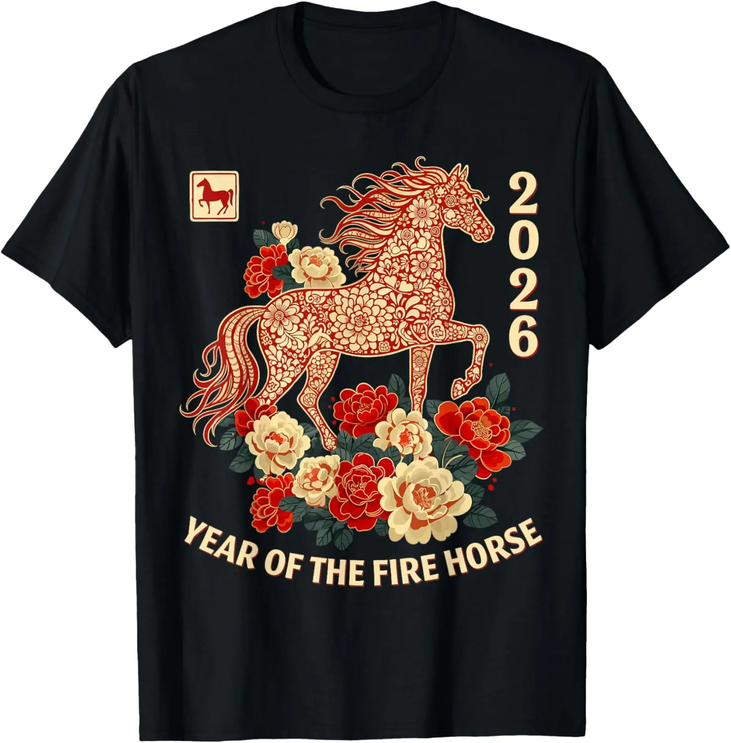 100% Cotton Happy Chinese Lunar New Year of The Horse 2026 Women T ...
