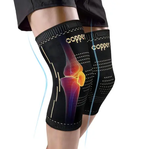 Men & Women's 2-Pack Copper Knee Braces - 60% Copper Ion Fiber Knee Compression Wrap with 3D Tech, Cushion, Breathable Protection for Volleyball, Cycling, Fitness Pain Relief, Arthritis, Recovery (M-XXL)