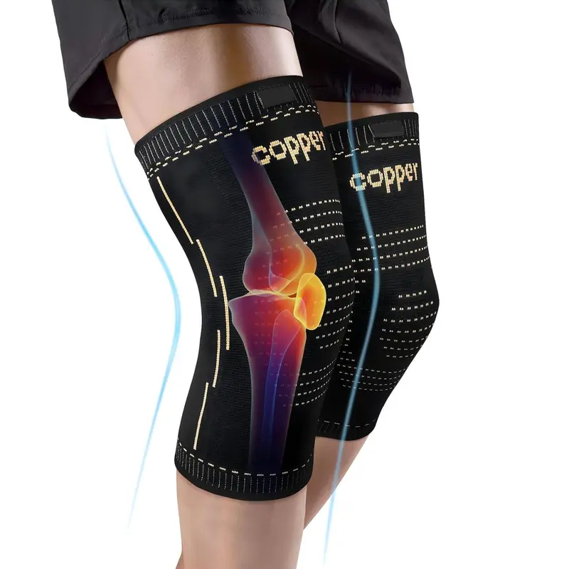 Men & Women's 2-Pack Copper Knee Braces - 60% Copper Ion Fiber Knee Compression Wrap with 3D Tech, Cushion, Breathable Protection for Volleyball, Cycling, Fitness Pain Relief, Arthritis, Recovery (M-XXL)