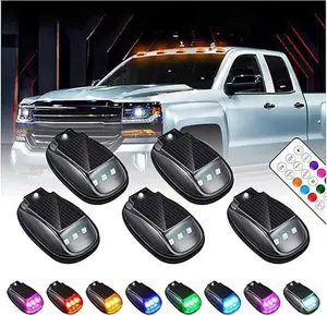 Automotive Solar LED Roof Lamp 5 Solar Lights , Remote Controlled Roof Light-Multi Color LED with Wireless Control, Waterproof, for Off-Road Trucks, SUVs or Cars