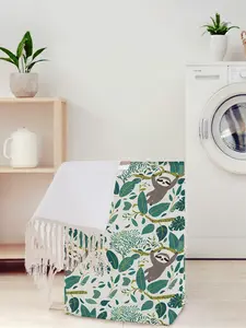 Leaf Sloth Pattern Open Storage Box, Foldable Laundry Basket with Handle, Casual Home Bathroom Organizer, All Seasons Use