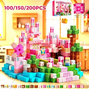 Pink Castle Magnetic Building Blocks – 100/150/200 PCS STEM Montessori Magnetic Tiles & Cubes Set for Kids Ages 3-8, Preschool Learning Magnetic Blocks Toys for Boys & Girls, Creative Educational Construction Gift for Easter, Birthday, Christmas
