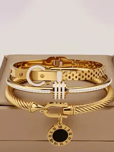 3-piece elegant and luxurious stainless steel bracelet set, a high-quality and fashionable bracelet suitable for both women and men, versatile and durable jewelry for daily travel