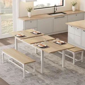 GARVEE Dining Table Set for 4-6, 63" Large Extendable Dining Room Table for 4, Wooden Dinner Table with Metal Frame & MDF Board, Kitchen Table for 6, Natural Wood