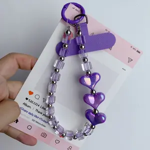 1pc Luxury Love Beaded Phone Chain, Wrist Hanging Decoration, Phone Chain, Phone Rope, Key Chain Pendant Necklace with Movable Wings Adjustable Star Moon Bubble Initial safety pin ring Versatile Hollow Stainless Steel Gold Plated and Cross