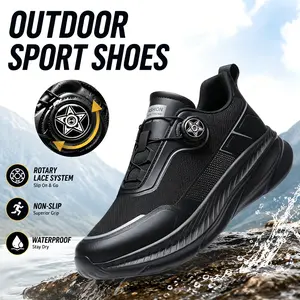 Unisex Waterproof Anti-Slip Outdoor Sports Shoes - Wide Toe, Slip-On, Breathable Low-Cut PU Mesh, MD Rubber Cushioning Sole, EVA Comfort Insole, Multiple Sizes, Black Work & Safety Footwear, Water Proof