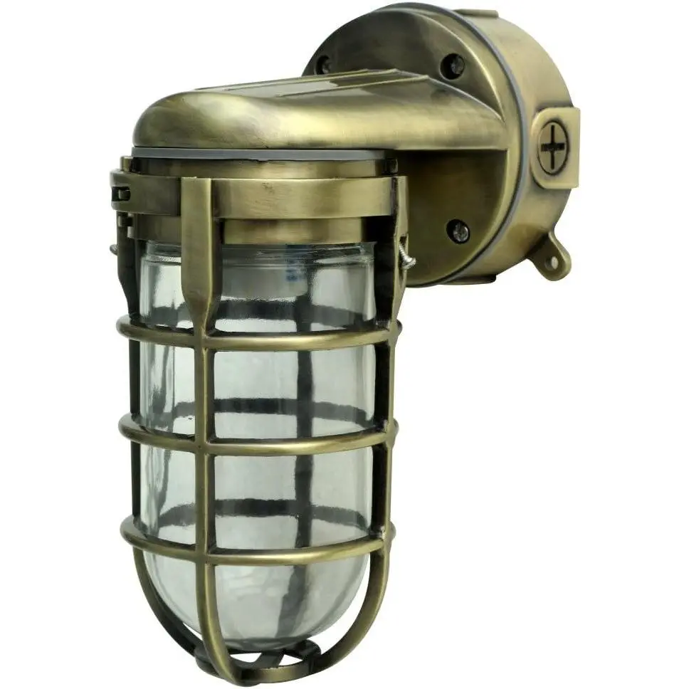 L1707SVAB Traditional 100W Incandescent Outdoor Wall Light, 120V, 1/2 Inch IPS Thread, 4.5x4.5x9.5 In, Metal Die-Cast Construction, Tempered Glass Lens, Wall-Mount, Antique Brass, Indoor/Outdoor Use, Ideal for Beach Houses, Outdoor Wall Lights, 120 Volts